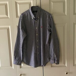 Ralph Lauren mens LG blue and white check button down shirt casual preppy